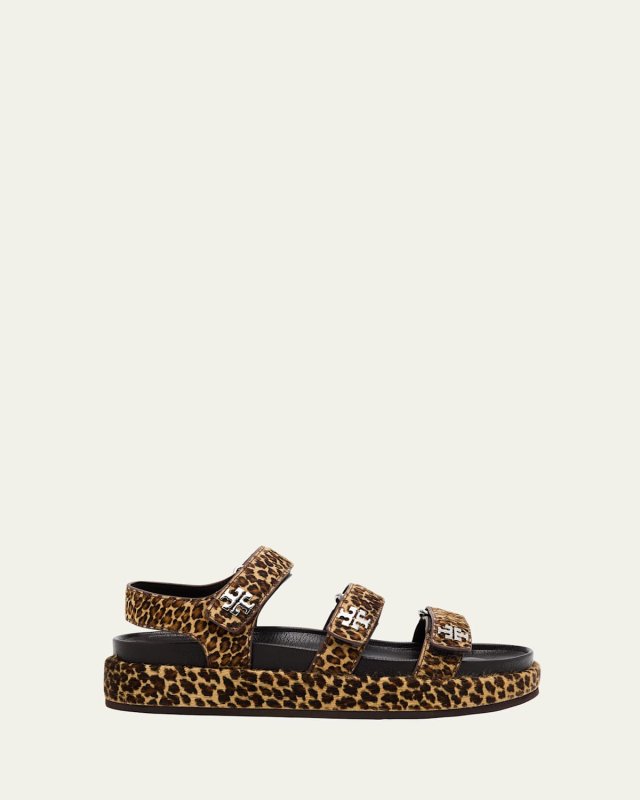 Kira Leopard Calf Hair Triple-Strap Sport Sandals